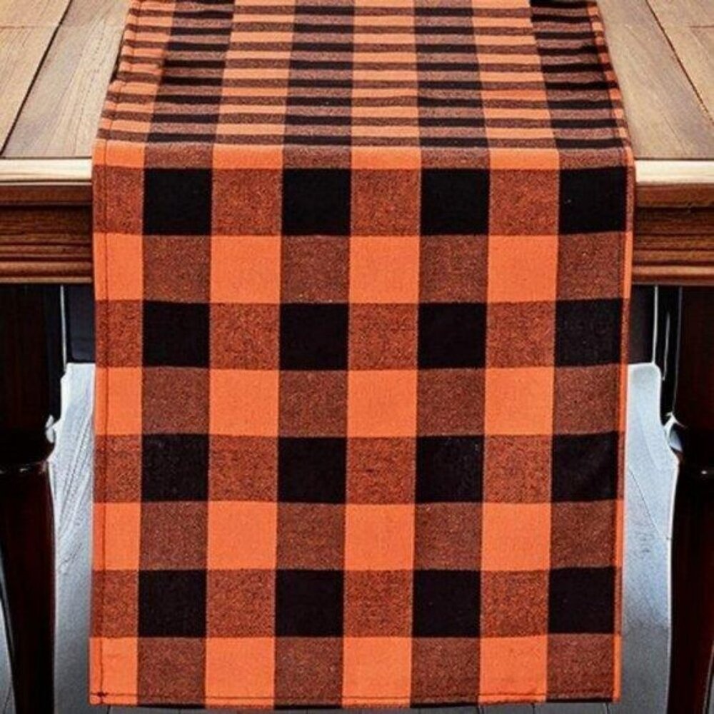 Fall Table Runner Plaid Decorative Halloween Decor Thanksgiving Decoration 108"